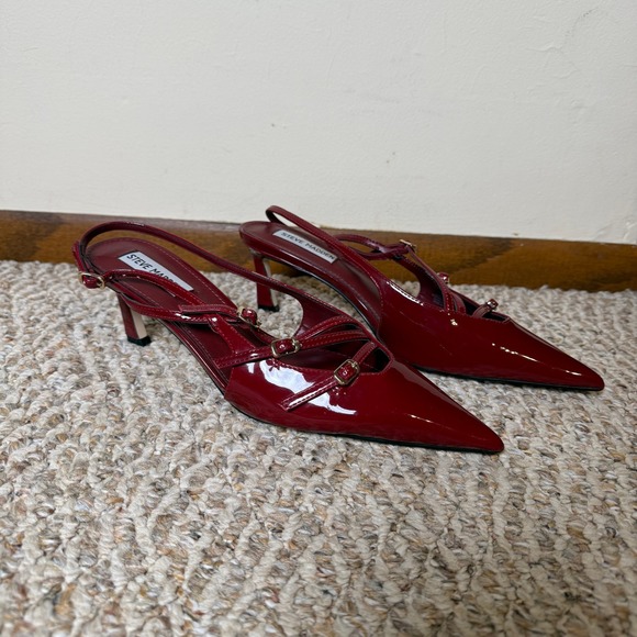 Steve Madden Shoes - Steve Madden Liana Wine Red Patent Multi Strap Slingback Kitten Heel Pumps 8.5M
